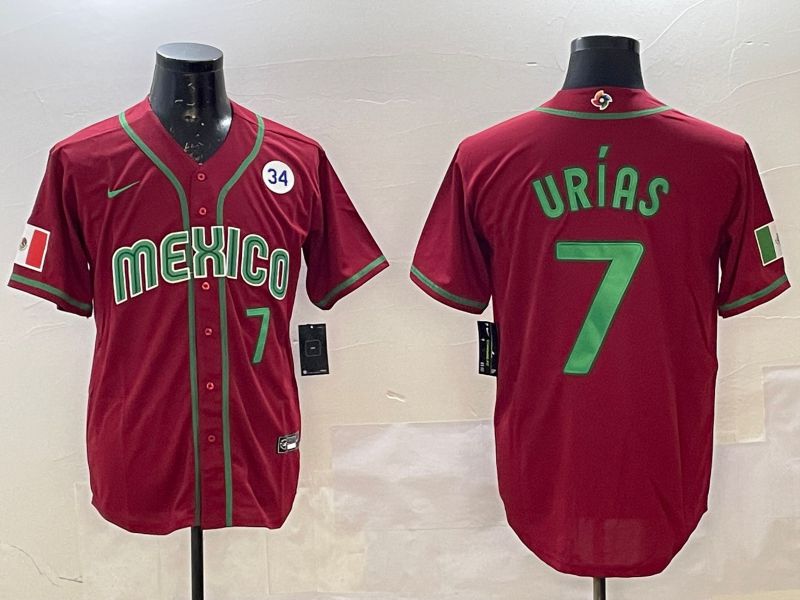 Men 2025 World Cub Mexico #7 Urias Red Nike MLB Jersey style 1